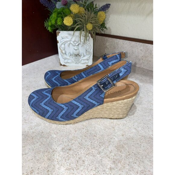 Vionic Aruba Coralina City Slingback Wedge Sandals Chevron Pattern Blue Size 5 U - Picture 7 of 7